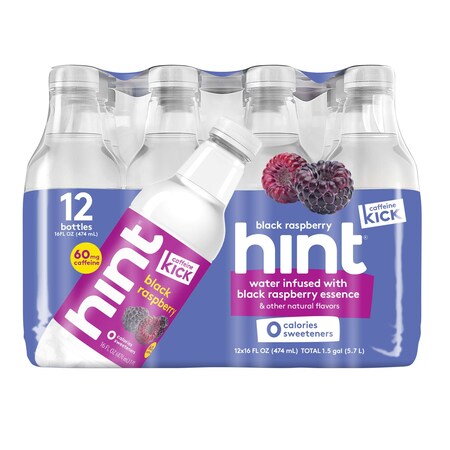 Hint Kick Hint Kick Black Raspberry Essence Water W/ Caffeine, PK12 HKBR